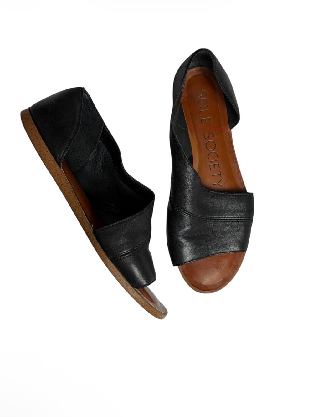 Sole society black leather cut out d’orsay sandals flats size 6.5/ 37